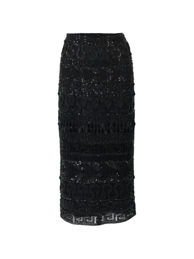Carolina Herrera Embellished Corded Lace Midi Skirt In Black