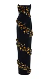 Carolina Herrera Embellished Strapless Gown In Black