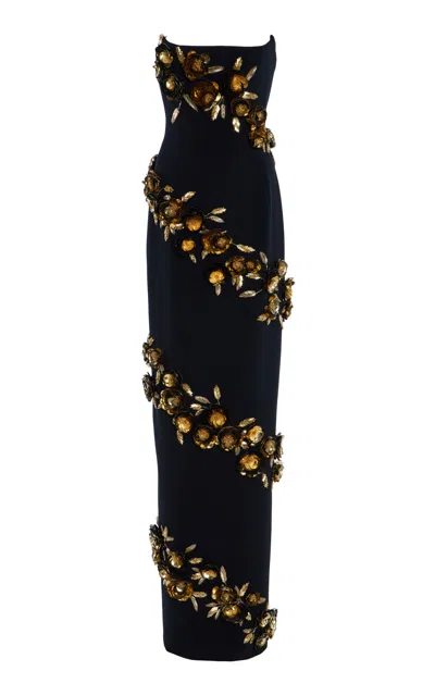 Carolina Herrera Embellished Strapless Gown In Black
