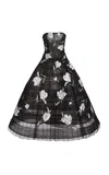 Carolina Herrera Embellished Strapless Maxi Dress In Black,white