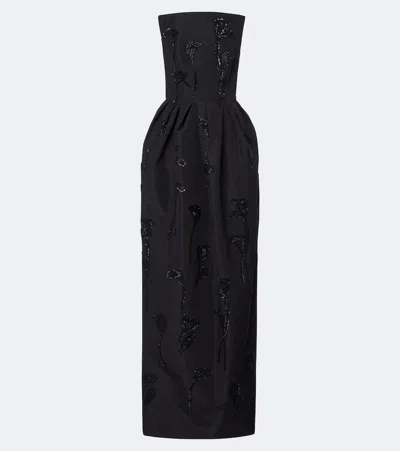 Carolina Herrera Embellished Strapless Silk Bustier Gown In Black