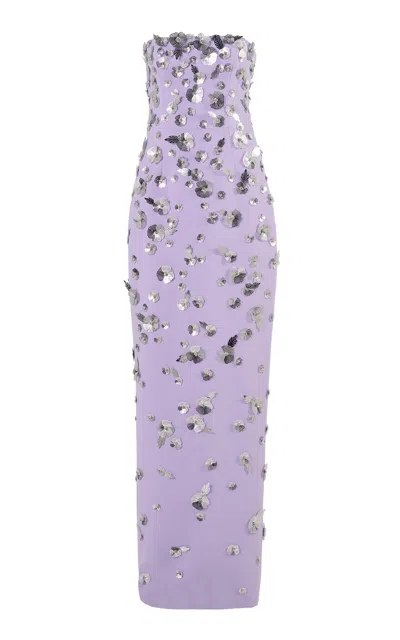 Carolina Herrera Embellished Stretch Fluid Crepe Column Gown In Purple