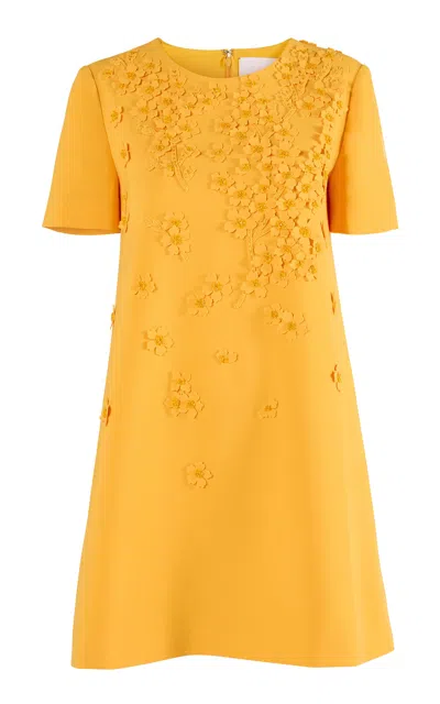 Carolina Herrera Embellished Stretch Fluid Crepe Shift Dress In Yellow