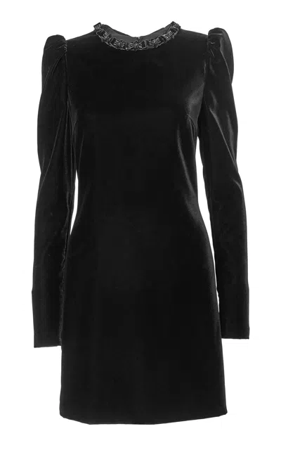 Carolina Herrera Embellished Stretch Velvet Mini Dress In Black