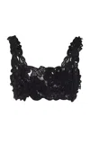Carolina Herrera Embellished Tulle Crop Top In Black