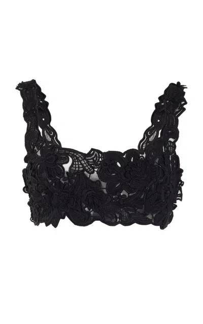 Carolina Herrera Embellished Tulle Crop Top In Black