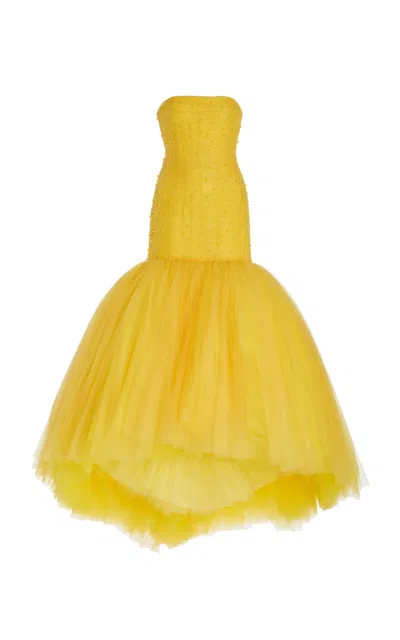 Carolina Herrera Embellished Tulle Mermaid Gown In Yellow