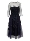 Carolina Herrera Embellished Tulle Midi Dress In Blue
