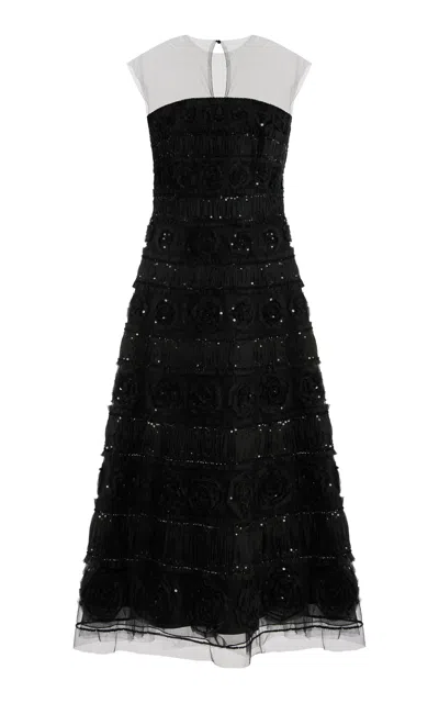 Carolina Herrera Embellished Tulle Midi Dress In Black