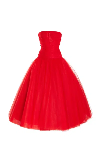 Carolina Herrera Embellished Tulle Midi Dress In Black