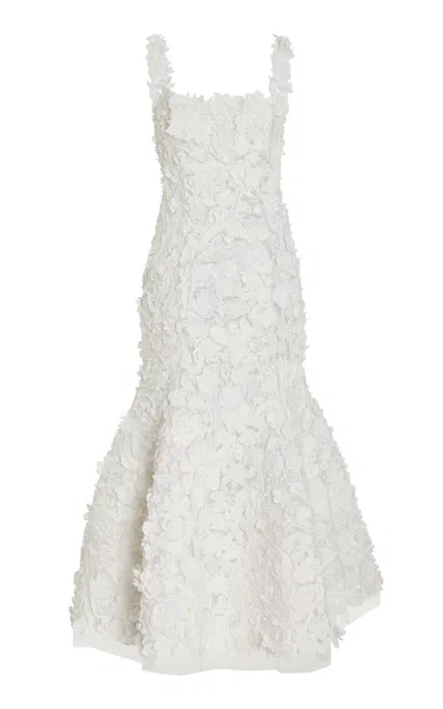 Carolina Herrera Embellished Tulle Midi Dress In White