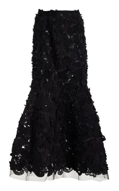 Carolina Herrera Embellished Tulle Midi Skirt In Black