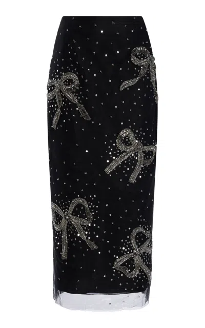 Carolina Herrera Embellished Tulle Midi Skirt In Black