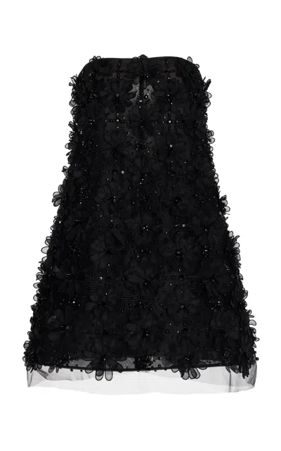 Carolina Herrera Embellished Tulle Mini Dress In Black