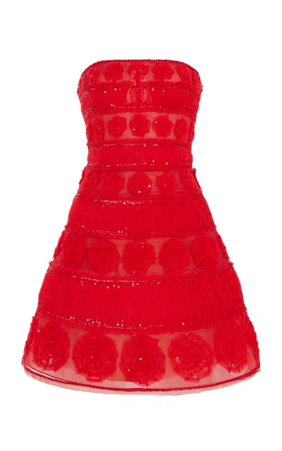 Carolina Herrera Embellished Tulle Mini Dress In Red