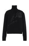 Carolina Herrera Embellished Turtleneck Wool Sweater In Black
