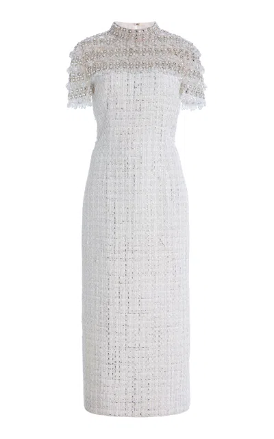 Carolina Herrera Embellished Tweed Midi Dress In Ivory