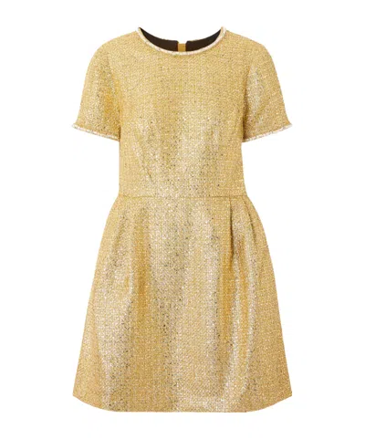 Carolina Herrera Embellished Tweed Mini Dress In Golden