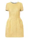 Carolina Herrera Metallic Tweed Short-sleeve Mini Dress In Yellow