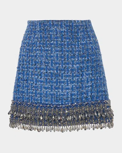 Carolina Herrera Embellished Tweed Mini Skirt In Blue
