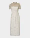 Carolina Herrera Embellished Tweed Mock-neck Pencil Dress In Multi