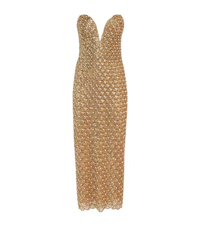 Carolina Herrera Embellished V-neck Gown In Gold