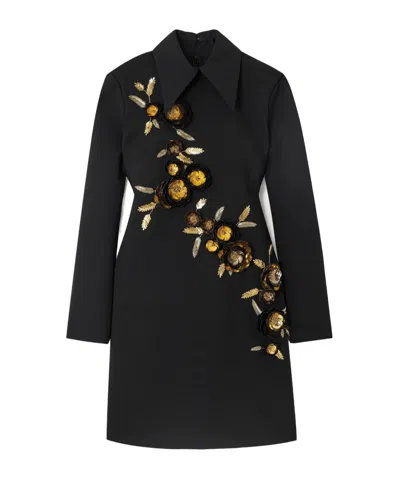 Carolina Herrera Embellished Wool Blend Mini Shirt Dress In Black