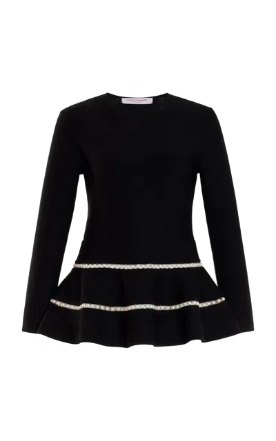 Carolina Herrera Embellished Wool-blend Peplum Top In Black