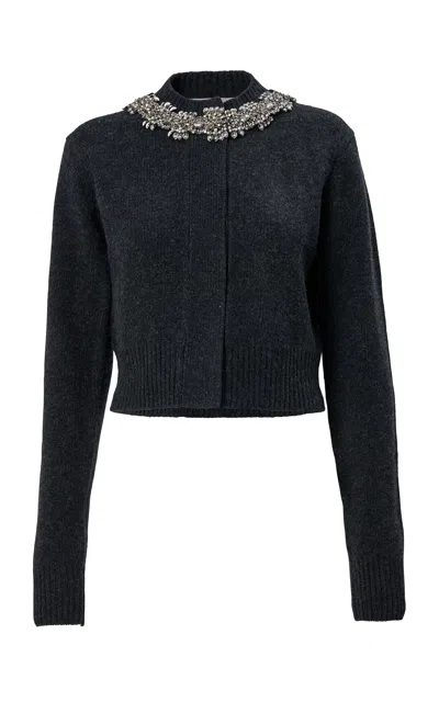 Carolina Herrera Embellished Wool Cashmere Jersey Cardigan In Gray