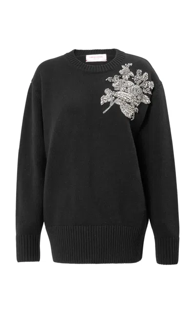 Carolina Herrera Embellished Wool Cashmere Jersey Sweater In Black