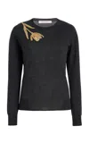 Carolina Herrera Embellished Wool-silk Sweater In Dark Grey