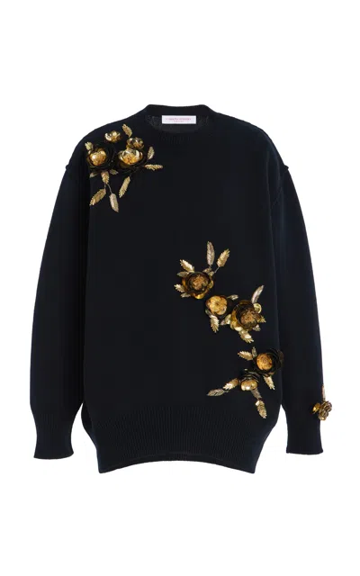 Carolina Herrera Embellished Wool Sweater In Black