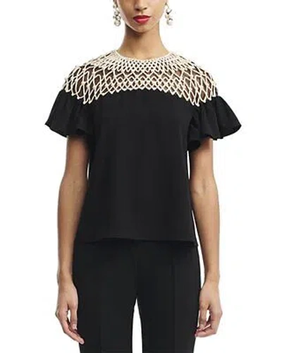 Pre-owned Carolina Herrera Embellished Yoke Crewneck Top Women's In Black
