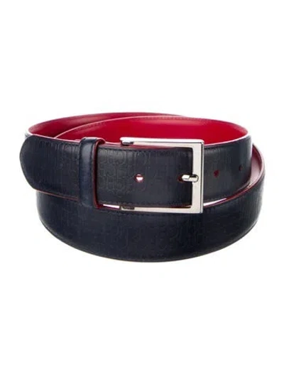 Pre-owned Carolina Herrera Embossed Leather Waist Belt In Blue