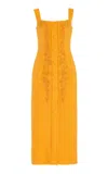 Carolina Herrera Embroiderd Cotton-linen Midi Dress In Orange