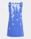 Carolina Herrera Embroidered Applique Bow Mini Dress In Blue