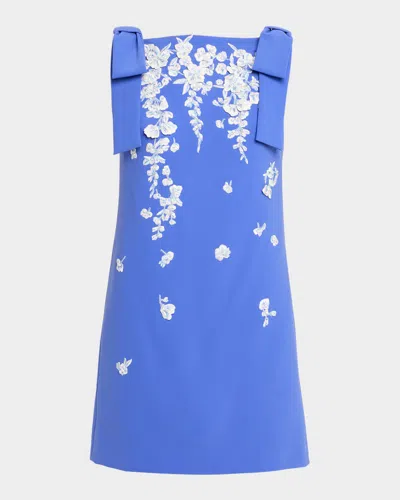 Carolina Herrera Embroidered Applique Bow Mini Dress In Blue