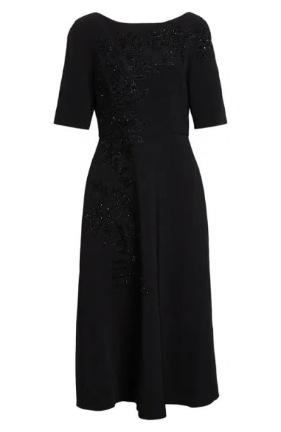 Carolina Herrera Embroidered Bateau Neck Midi Dress In Black