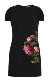 Carolina Herrera Embroidered Bi-stretch Wool Tailoring Mini Shift Dress In Black