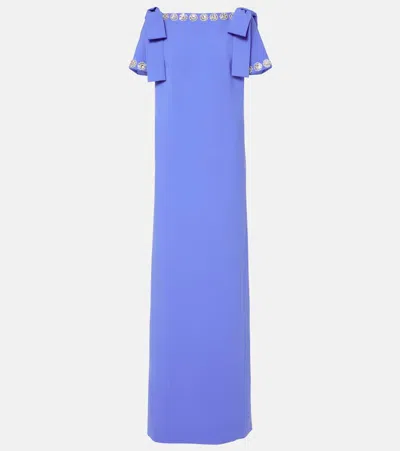 CAROLINA HERRERA EMBROIDERED BOW-DETAIL CREPE GOWN