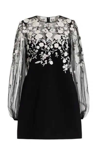 Carolina Herrera Embroidered Cady Mini Dress In Black,white