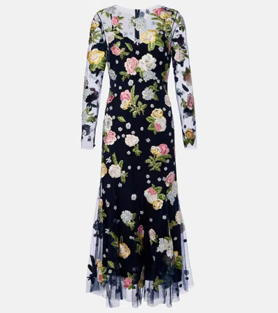 Carolina Herrera Embroidered Cocktail Dress In Blue
