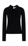 Carolina Herrera Embroidered-collar Knit Wool Top In Black