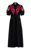 Carolina Herrera Embroidered Cotton-blend Midi Dress In Black