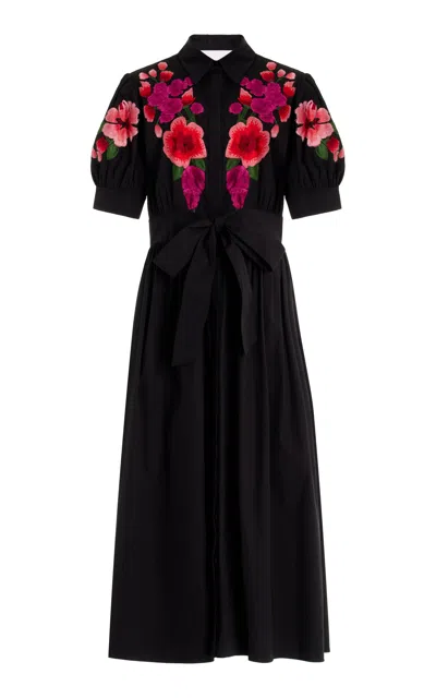 Carolina Herrera Embroidered Cotton-blend Midi Dress In Black