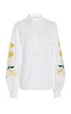 Carolina Herrera Embroidered Cotton Poplin Shirt In White