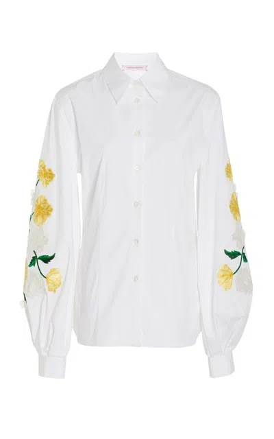 Carolina Herrera Embroidered Cotton Poplin Shirt In White