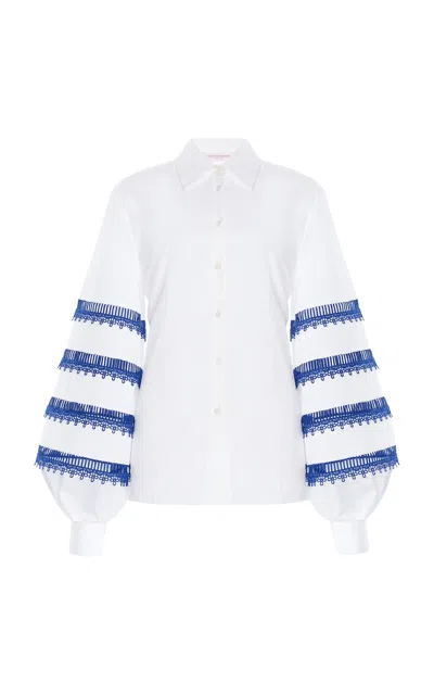 Carolina Herrera Embroidered Cotton Poplin Shirt In White