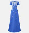 Carolina Herrera Floral Embroidered Stretch Crepe Gown With Bows