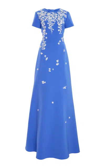 Carolina Herrera Embroidered Crepe Gown In Blue